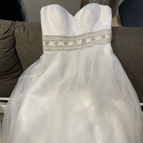 $2,000 Oleg Cassini Strapless Wedding Dress with Beading A-line - Picture 2 of 7